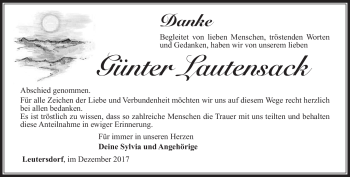 Traueranzeige von Günter Lautensack von Südthüringer Presse