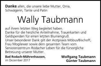 Traueranzeige von Wally Taubmann von Neue Presse Coburg