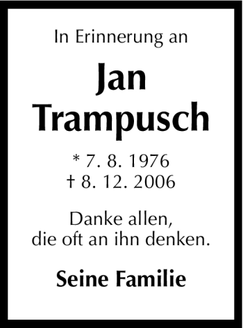 Traueranzeige von Jan Trampusch von Neue Presse Coburg