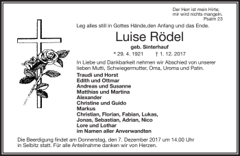 Traueranzeige von Luise Rödel von Frankenpost