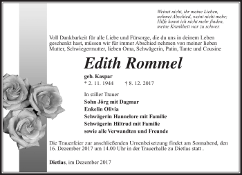 Traueranzeige von Edith Rommel von Südthüringer Presse