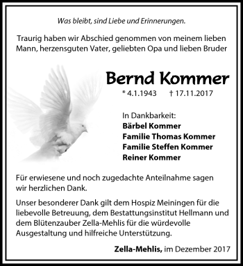 Traueranzeige von Bernd Kommer von Südthüringer Presse
