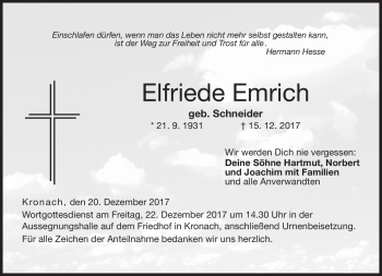Traueranzeige von Elfriede Emrich von Neue Presse Coburg