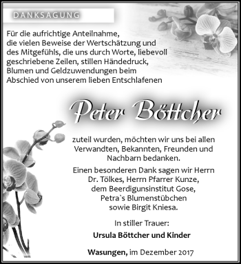 Traueranzeige von Peter Böttcher von Südthüringer Presse