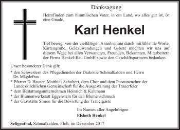 Traueranzeige von Karl Henkel von Südthüringer Presse