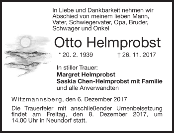 Traueranzeige von Otto Helmprobst von Neue Presse Coburg
