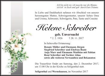 Traueranzeige von Helene Schreiber von Südthüringer Presse