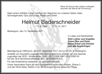 Traueranzeige von Helmut Baderschneider von Frankenpost