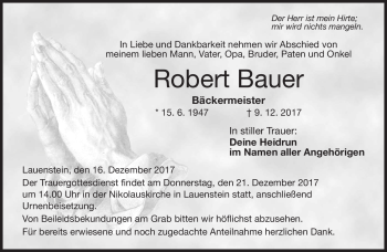 Traueranzeige von Robert Bauer von Neue Presse Coburg