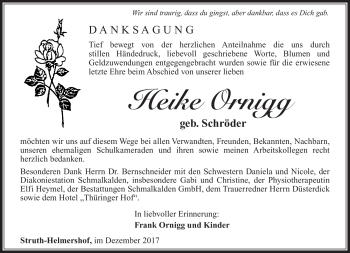 Traueranzeige von Heike Ornigg von Südthüringer Presse