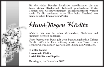 Traueranzeige von Hans-Jürgen Köditz von Südthüringer Presse