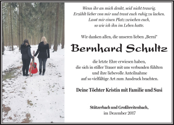 Traueranzeige von Bernhard Schultz von Südthüringer Presse