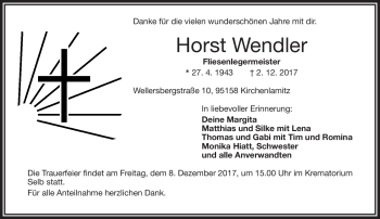 Traueranzeige von Horst Wendler von Frankenpost