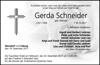 Traueranzeige von Gerda Schneider von Neue Presse Coburg