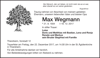 Traueranzeige von Max Wegmann von Frankenpost