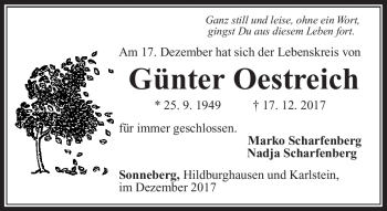 Traueranzeige von Günter Oestreich von Südthüringer Presse