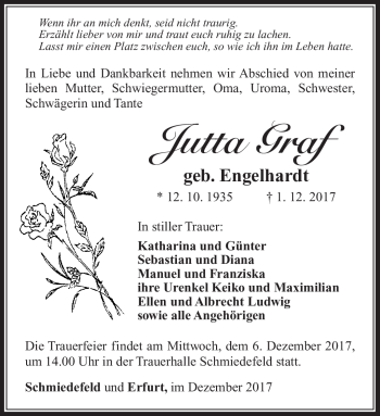Traueranzeige von Jutta Graf von Südthüringer Presse