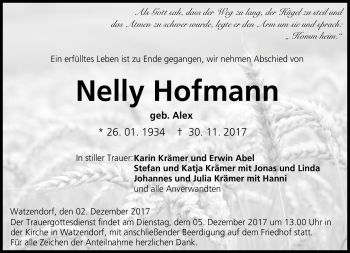 Traueranzeige von Nelly Hofmann von Neue Presse Coburg