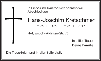 Traueranzeige von Hans-Joachim Kretschmer von Frankenpost