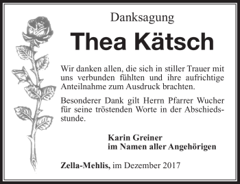 Traueranzeige von Thea Kätsch von Südthüringer Presse