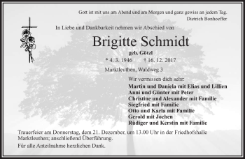 Traueranzeige von Brigitte Schmidt von Frankenpost