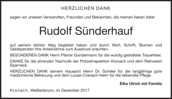 Traueranzeige von Rudolf Sünderhof von Neue Presse Coburg