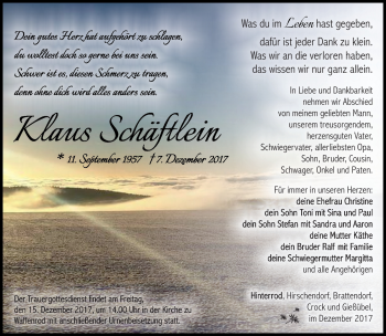 Traueranzeige von Klaus Schäftlein von Südthüringer Presse