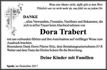 Traueranzeige von Dora Trabert von Südthüringer Presse