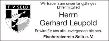 Traueranzeige von Gerhard Leupold von Frankenpost