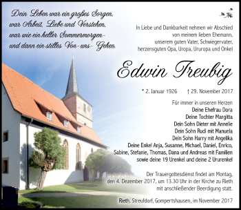 Traueranzeige von Edwin Treubig von Südthüringer Presse
