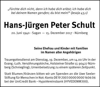 Traueranzeige von Hans-Jürgen Peter Schult von Frankenpost
