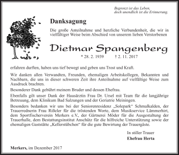 Traueranzeige von Dietmar Spangenberg von Südthüringer Presse