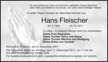 Traueranzeige von Hans Fleischer von Neue Presse Coburg