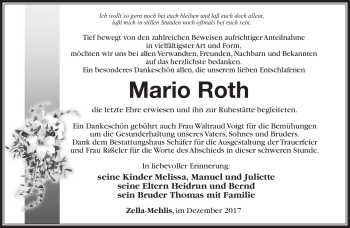 Traueranzeige von Mario Roth von Südthüringer Presse