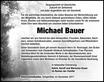 Traueranzeige von Michael Bauer von Südthüringer Presse