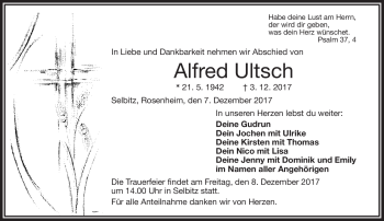 Traueranzeige von Alfred Ultsch von Frankenpost