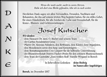 Traueranzeige von Josef Kutscher von Südthüringer Presse