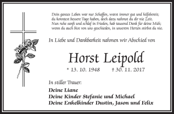 Traueranzeige von Horst Leipold von Frankenpost