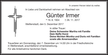 Traueranzeige von Günter Irmer von Frankenpost