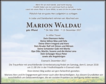 Traueranzeige von Marion Waldau von Südthüringer Presse