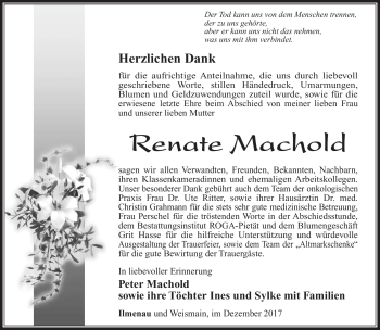 Traueranzeige von Renate Machold von Südthüringer Presse