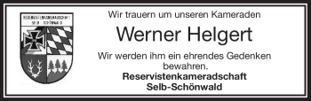 Traueranzeige von Werner Helgert von Frankenpost