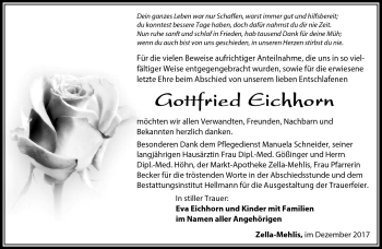 Traueranzeige von Gottfried Eichhorn von Südthüringer Presse