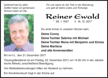 Traueranzeige von Reiner Ewald von Neue Presse Coburg