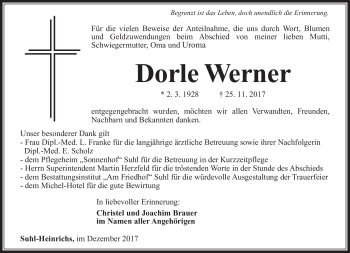 Traueranzeige von Dorle Werner von Südthüringer Presse