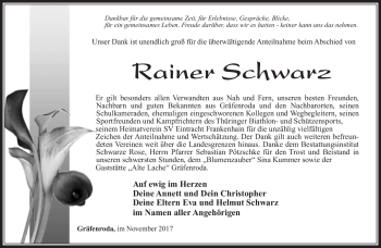 Traueranzeige von Rainer Schwarz von Südthüringer Presse