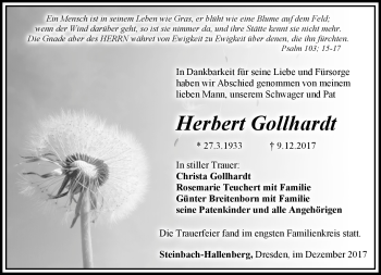 Traueranzeige von Herbert Gollhardt von Südthüringer Presse