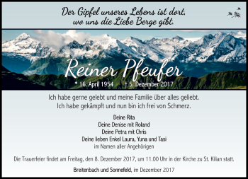 Traueranzeige von Reiner Pfeufer von Südthüringer Presse