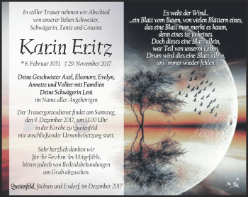 Traueranzeige von Karin Fritz von Südthüringer Presse
