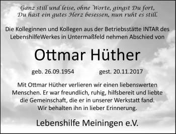 Traueranzeige von Ottmar Hüther von Südthüringer Presse